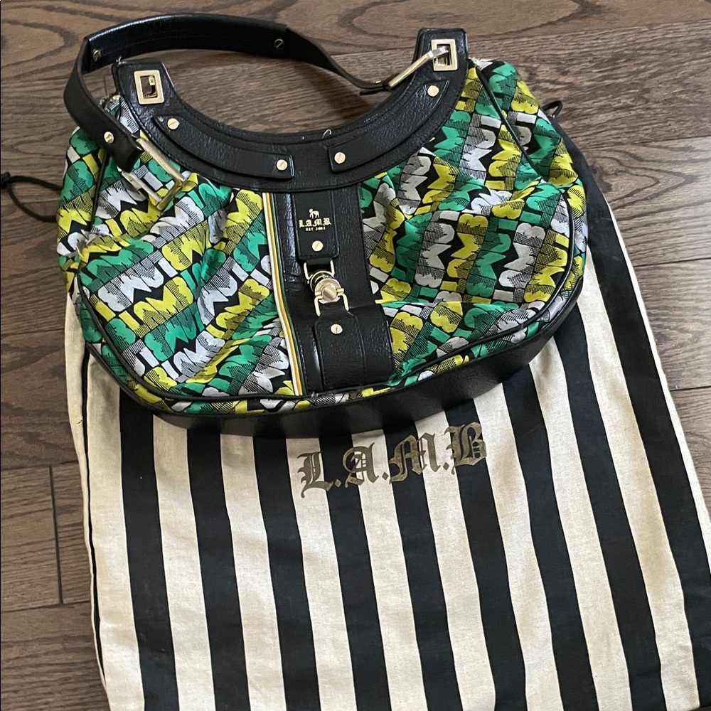 L.A.M.B. Green and Yellow Patterned Shoulder Bag